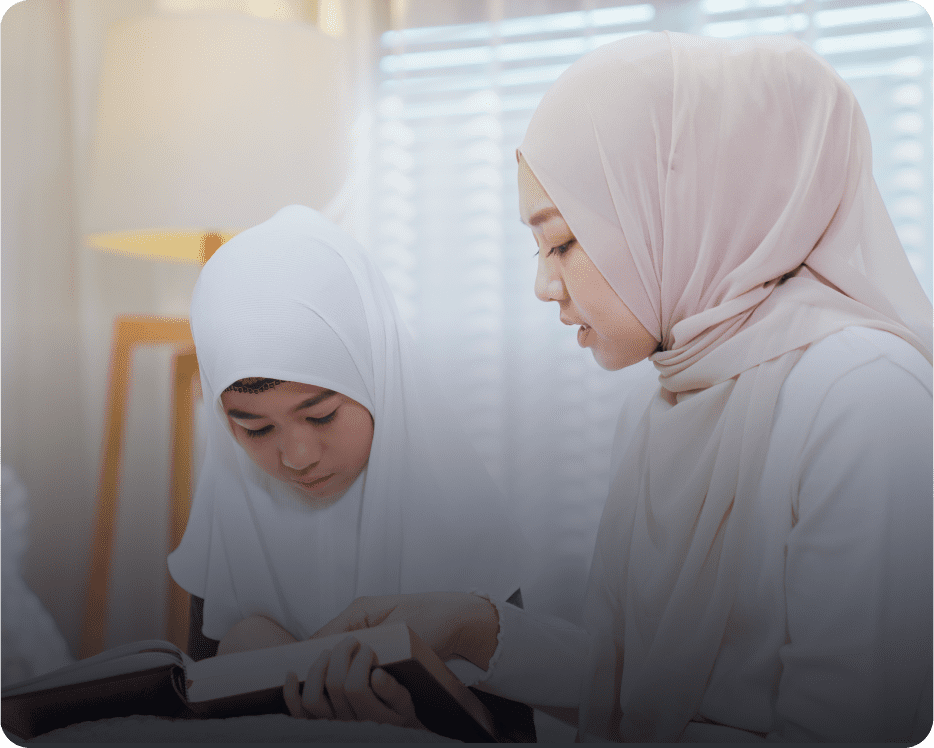 Teaching moment between adult and child.