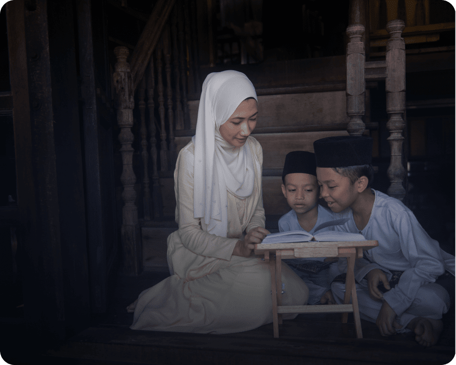 Mother and sons reading together