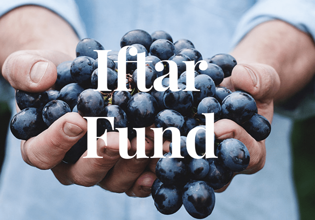 Iftar Fund text over grape-filled hands